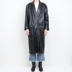 Vintage 1980s Long Leather Coat L